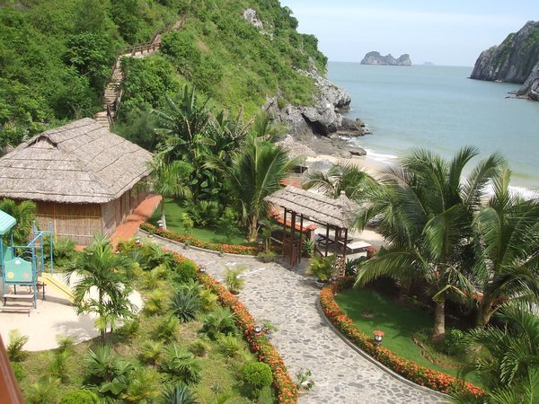 Looking over the gardens at the Cat Ba Sunrise resort