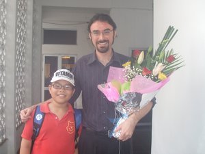 With Troy, who bought flowers