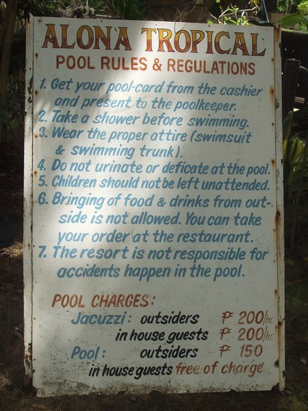 Rules for the swimming pool