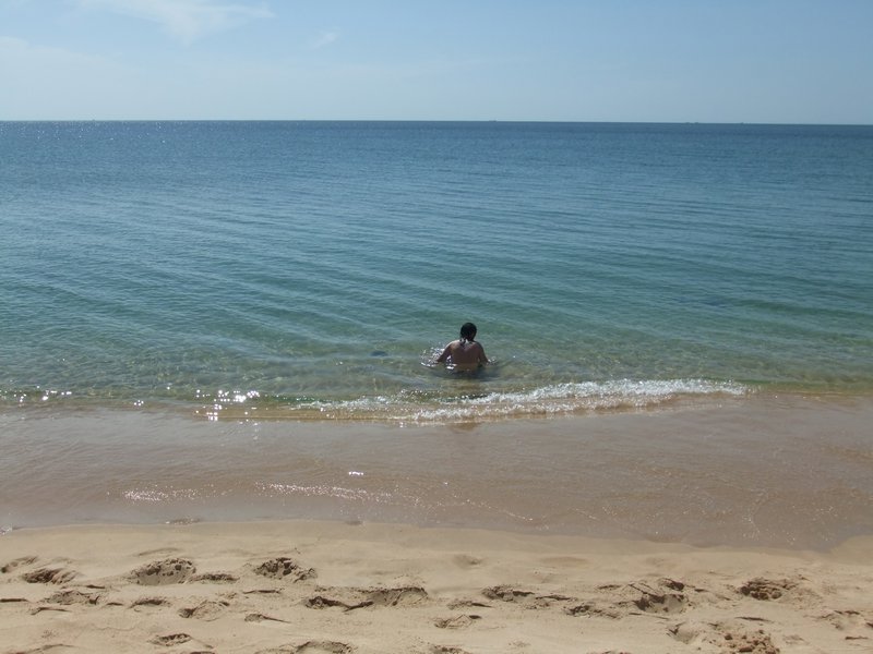 Kris playing in the sea