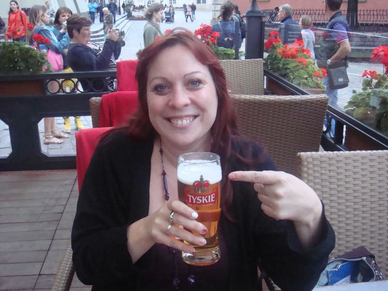 Enjoying a Polish beer