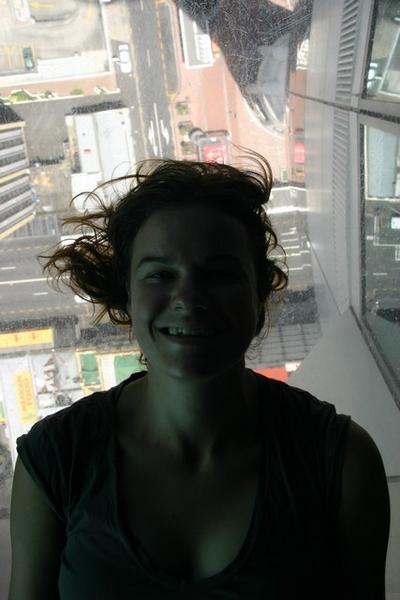 Emma on top of the world at the Sky Tower, Auckland