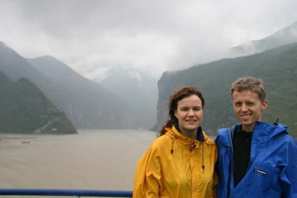 Us grimacing in the rain in front of a gorge