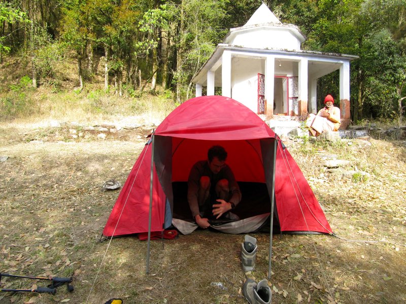 Our tent in front of a Hindu temple