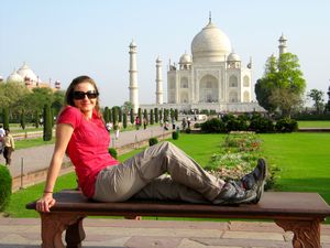 Enjoying the peacefulness in the Taj gardens