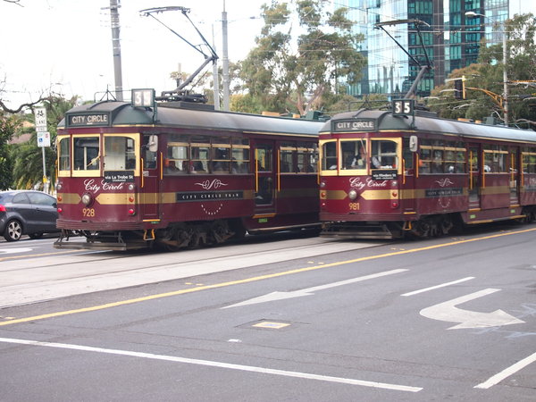 Old style trams crossing