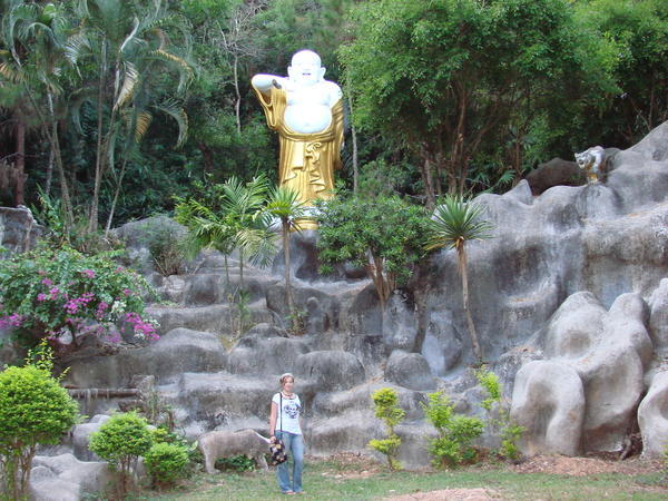 The Chinese shrine below the white Buddha