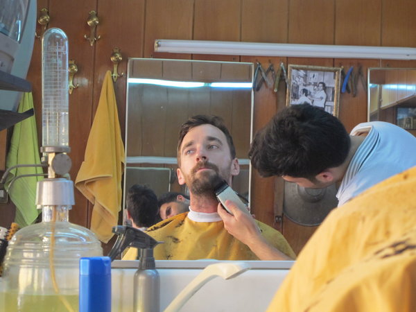 Tom getting a haircut and beard trim