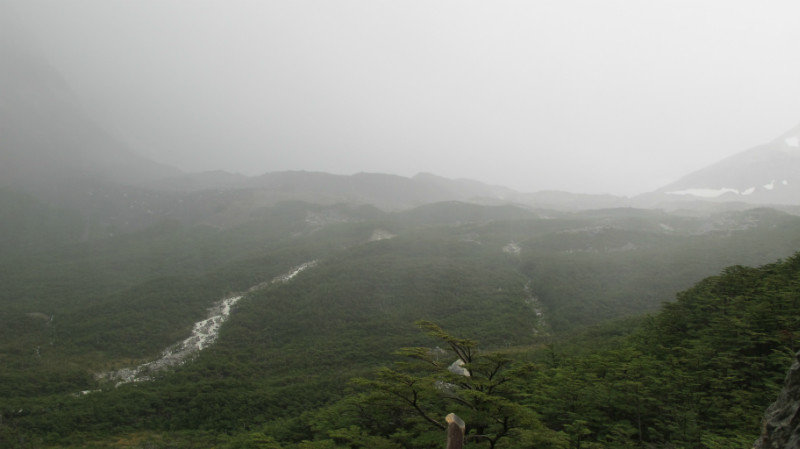 W Trek - View from the top of valley frances in the rain