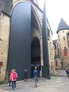 Very large 17 M iron doors on market entrance in Sarlat-la-Canéda 
