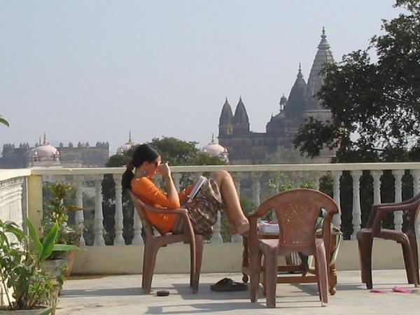 Breakfast on the guest house terrace - Orchha