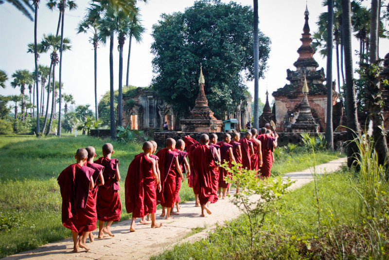 Monks visiting some pagodas