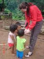 Lesley giving gifts to the Lahu children