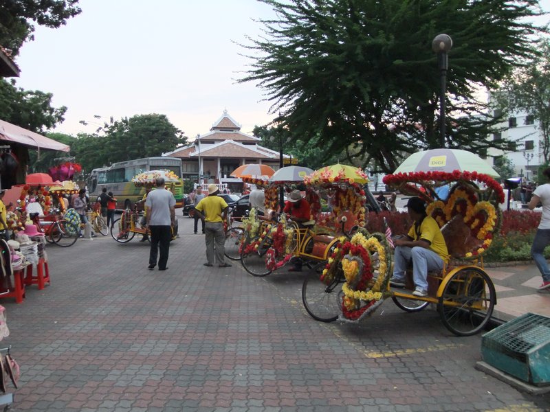 The brightly decorated tuc0tuc's in historical centre of malacca