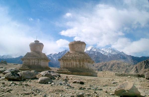 Stupas on the foot hill