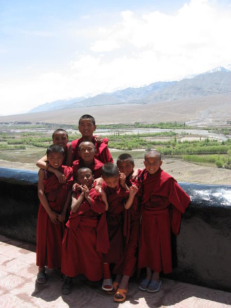 My little Buddhist monks/brothers/students - view from Spitok Gompa balcony