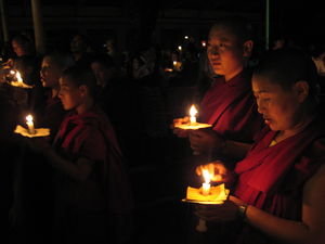 Night vigil in front of HH Dalai Lama's home