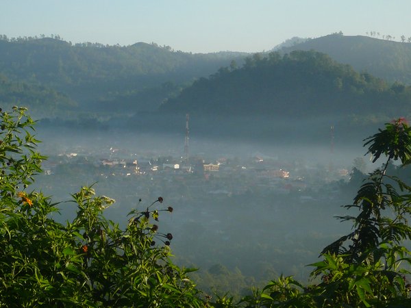 Morning mist over Bajawa - it looks much nicer from a distance!