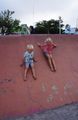 Sliding down the skate ramp was a favorite activity!
