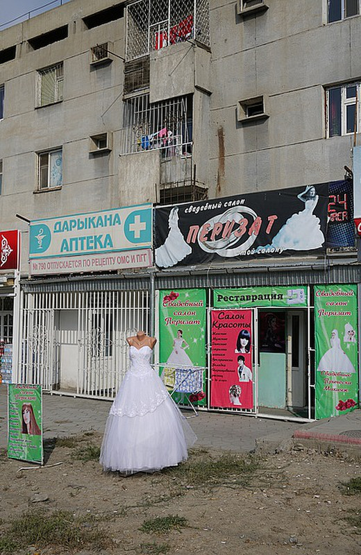 A wedding dress on the street