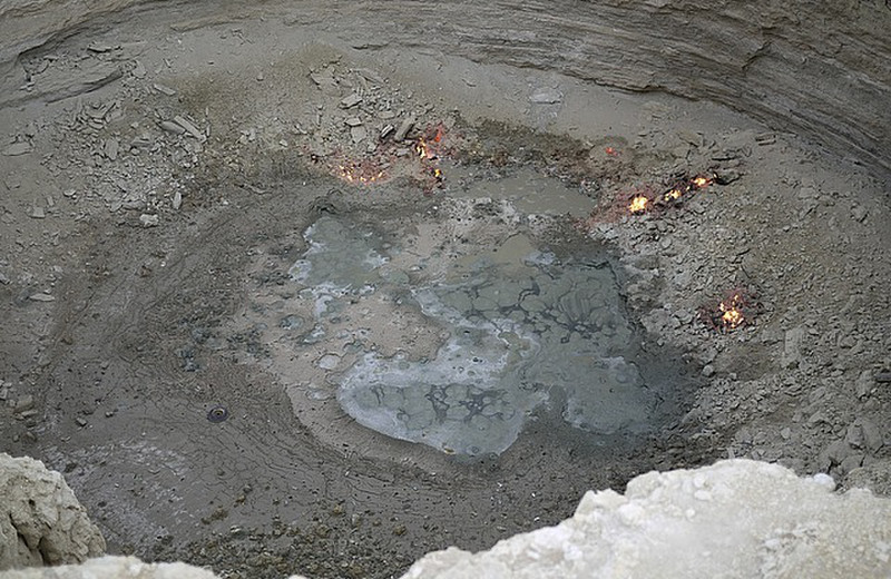 the  bubbling mud and fire crater