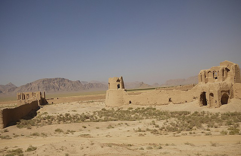 Desert caravanserai seen from train