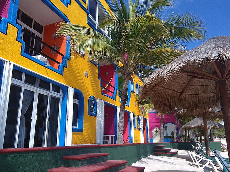 Our gaily coloured Akumal hotel