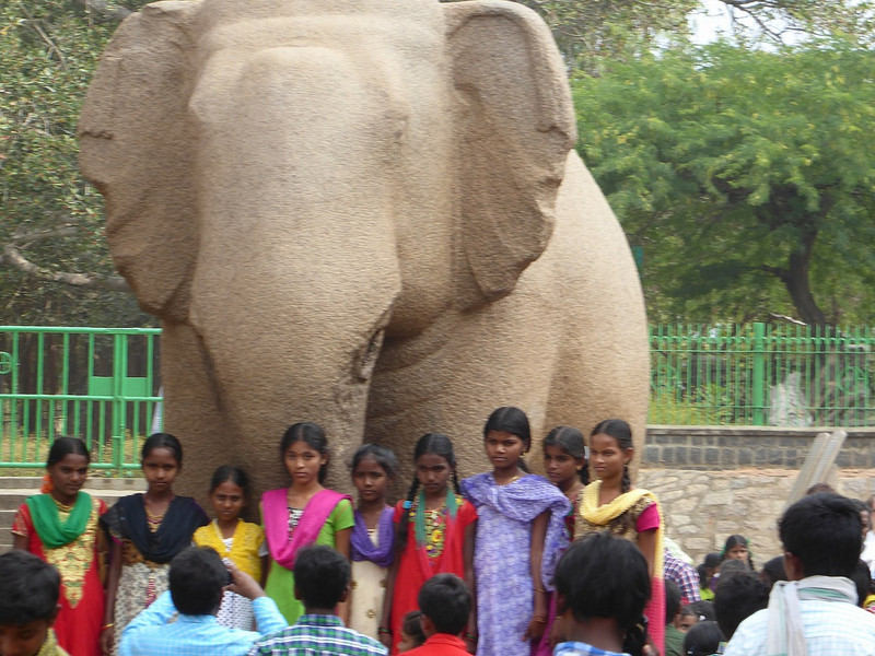 Children with the elephant too