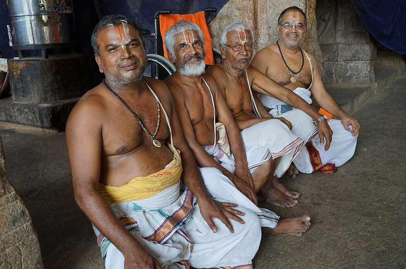 Inside a main temple - brahmins take a break