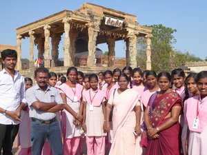 A school party visits the temple