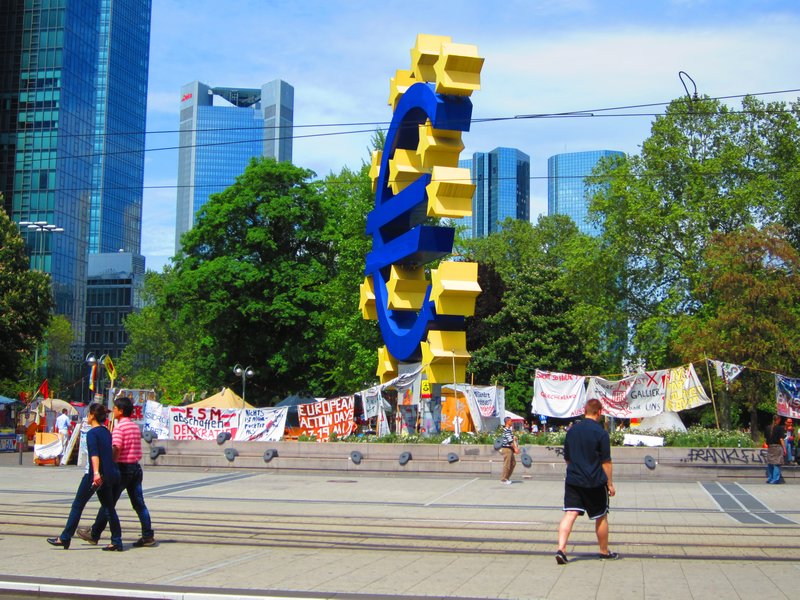 Euro sign and "Occupy Frankfurt"