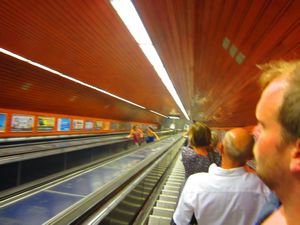 Long Escalator ride down to subway