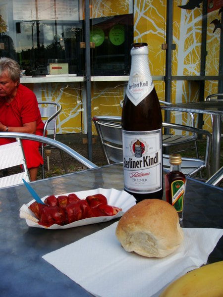 curry wurst and Berliner kindl