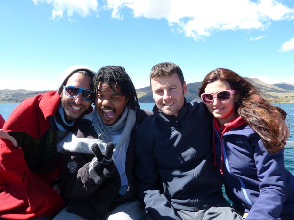Us, Shlomi, and Tarses at Titikaka lake