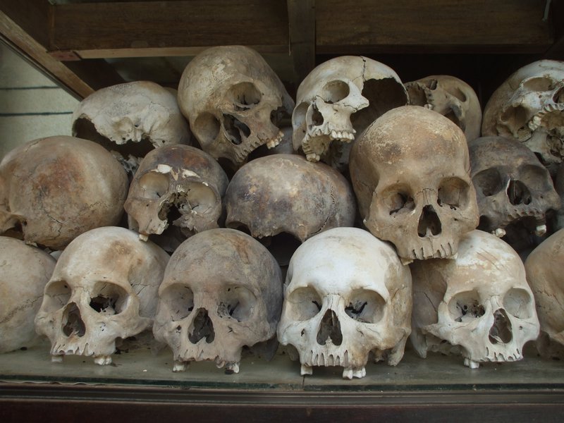 Phnom Penh- The killing fields  - Some of the many skulls interred