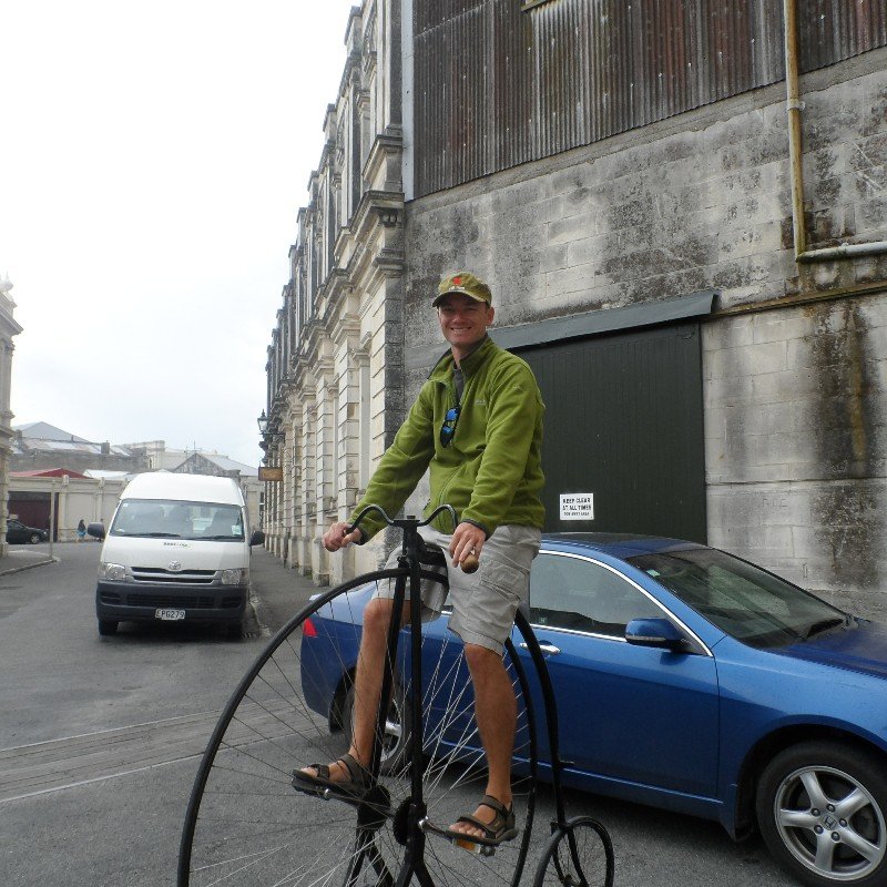 Ian on a penny farthing 