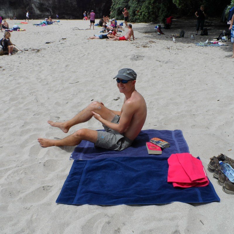 Ian topping up the tan on a Beautiful Beach