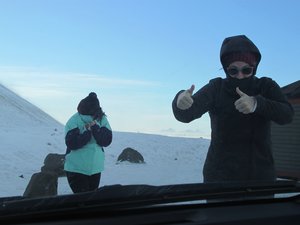 Braving the cold at Seljandsfoss
