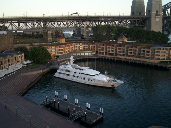 A yatch docked in the Sydney harbor