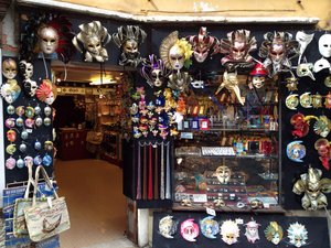One of many stores that sells carnivalle mask souvenirs