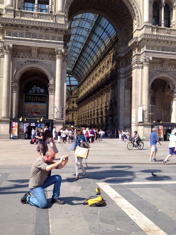 Super intense dad taking a photo for tourists