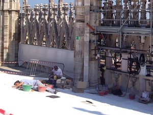 Labor intensive restoration of the duomo roof