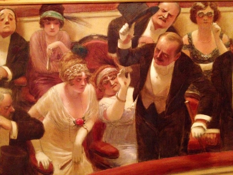 Great painting of people annoyed by latecomers at her opera -Musée Carnavalet