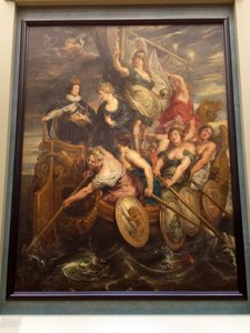 One of about twelve enormous paintings done by Reuben for queen Marie de Medici (wife of Henry I'VE and mother of Louis XIII)