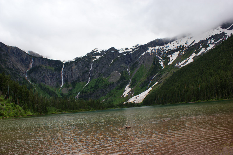 Avalanche Lake with waterfalls 