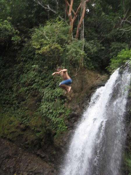 Leaping of the top of a waterfall