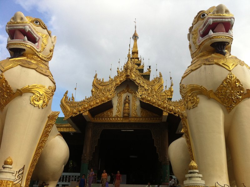 Enormous Lions Guarding the South (and North) Entrances of the Shwedagon