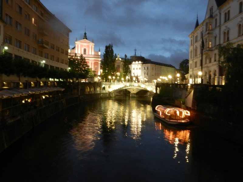 Night scene over River in Ljubljana