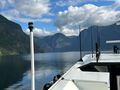 Cloud cover along the fjord as we move out on our electric ferry