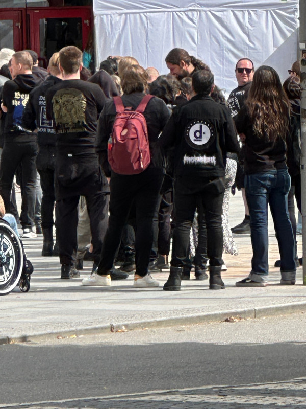 Some of the people waiting to get into the heavy metal festival. 